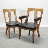 A set of six late 19th century black upholstered ash dining chairs,