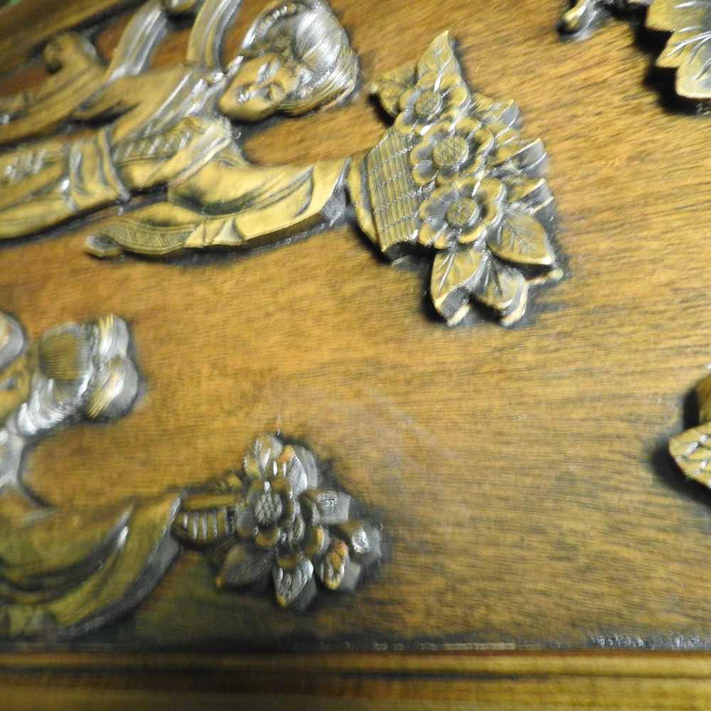 A Japanese hardwood carved four fold screen, - Image 3 of 7