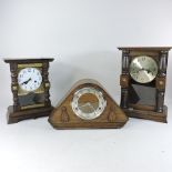 A collection of three oak cased mantel clocks, one having Westminster chimes,