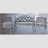 A wrought iron and wooden slatted garden bench, 129cm,