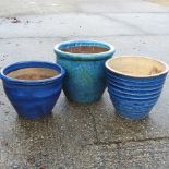 A blue glazed garden pot, 50cm,