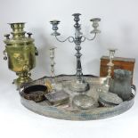 A collection of metalwares, to include a brass samovar,