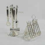 A set of plated bar tools, together with a plated toast rack,