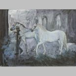 Peter Wood, contemporary, two horses, signed oil on canvas, 44 x 59cm, together with B M Bowhill,