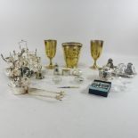 A collection of silver and plated items,