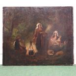 In the manner of George Morland, 19th century, oil on canvas, a gypsy encampment, unframed,