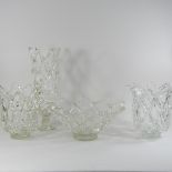 A pair of openwork glass vases, together with a similar bowl and larger vase,