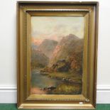 John Bonny, 1875-1948, landscape depicting mountains and a river, signed, oil on canvas,