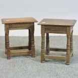 A pair of 18th century style oak joint stools, of small proportions,
