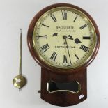 A 19th century mahogany cased drop dial wall clock, signed Shouler, 256 Portobello Road,