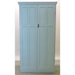 A 19th century and later blue painted hall cupboard,