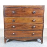 A 19th century mahogany secretaire chest, on swept bracket feet,