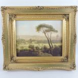 A continental style porcelain plaque, country landscape, 20 x 23cm,