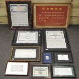 A collection of mainly Chinese share certificates,