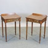 A pair of mahogany crossbanded side tables, the frieze containing a single drawer,