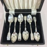 A set of six silver fiddle pattern teaspoons, by Lias Brothers, London,