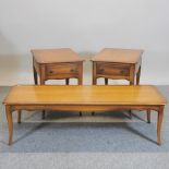 A pair of walnut side tables, 68cm,
