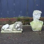 A reconstituted stone garden bust, 44cm high,