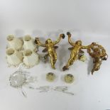 A pair of gilt ceiling cherub lights, 30cm,