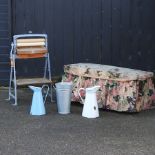 A 19th century pine blanket box, with fabric cover, together with a Ewbank mangle, 56cm,