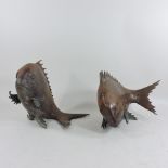 A pair of Chinese bronze models of carp,