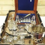 A collection of silver plated items,