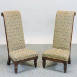 A pair of Victorian mahogany and tapestry upholstered prie dieu chairs
