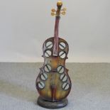 A wine rack in the form of a cello,