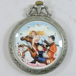 A reproduction pocket watch, painted with erotic figures,