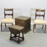 A pair of Regency mahogany bar back dining chairs, together with an oak wine cooler, 49cm,