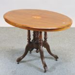 A Victorian walnut and inlaid oval centre table,