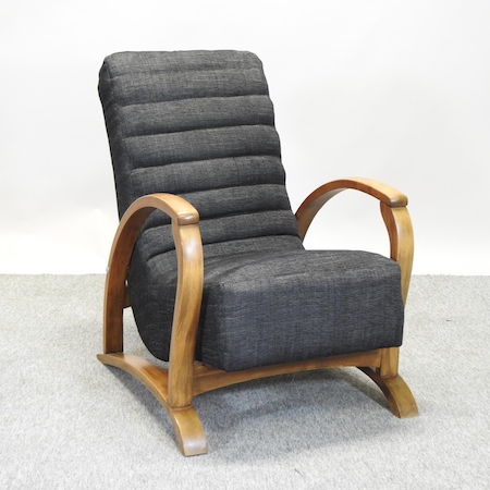 WITHDRAWN - A 1930's grey upholstered reclining armchair