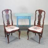 A pair of chinoiserie decorated side chairs, together with a painted side table,