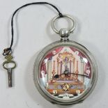 A reproduction silver pocket watch, with a painted dial,