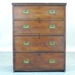 An early 20th century mahogany campaign style chest of drawers,