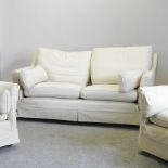 A modern cream upholstered two seater sofa, 182cm,