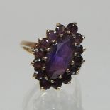 A 9 carat gold amethyst cluster ring,