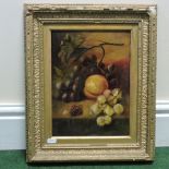English School, 19th century, a still life of fruit, oil on panel, indistinctly signed,