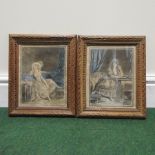 French School, 18th century, a pair of Boudoir scenes, prints, 24 x 19cm,