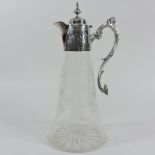 A Mappin and Webb engraved silver plated claret jug,