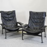 A pair of 1970's Norwegian black upholstered armchairs