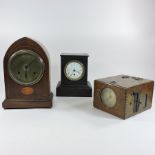 An Edwardian inlaid mahogany cased mantel clock, 31cm high,