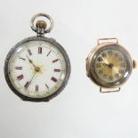 A silver pocket watch with engraved decoration,