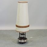 A 1960's pottery table lamp and shade,