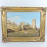 A reproduction porcelain plaque, depicting a castle, 29 x 39cm,