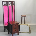 A Chinese dressing screen, together with a bedside chest,