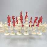 A 19th century carved bone chess set,