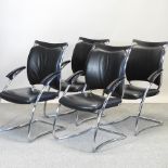 A set of four modern chrome and leather cantilever armchairs