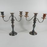 A pair of Sheffield plated three branch candelabra,