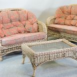 A wicker conservatory suite, comprising a sofa, 130cm,